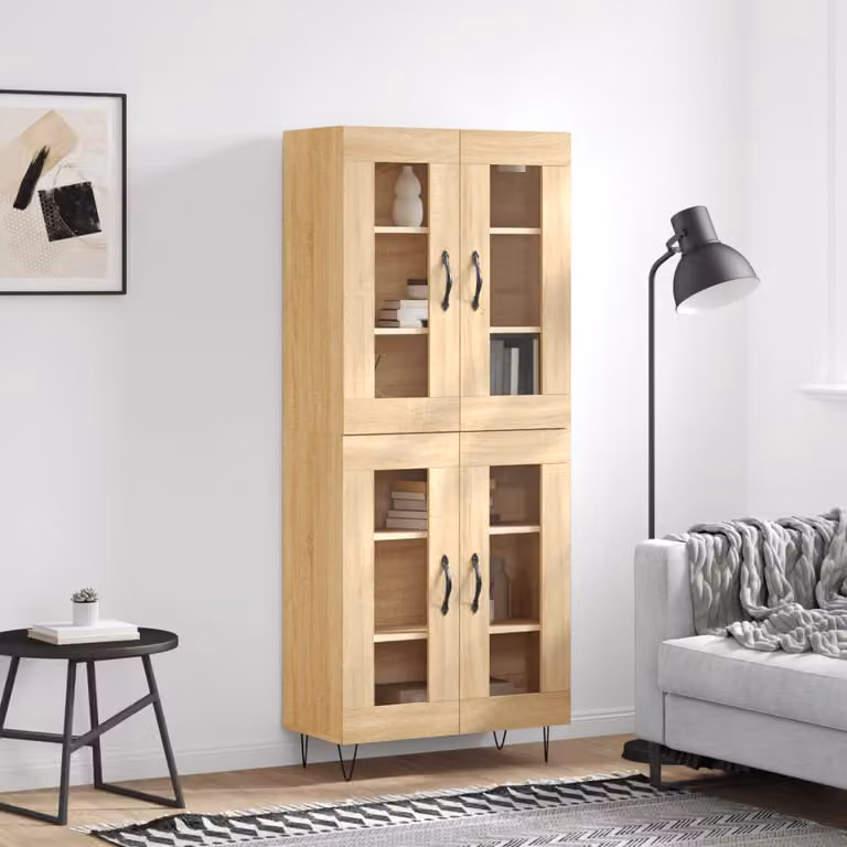 Credenza moderna vidaXL in rovere con ante in vetro e ripiani interni, colore marrone, L/P/H: 69,5 x 34,0 x 180,0 cm
