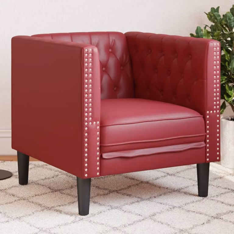 Poltrona Chesterfield vidaXL in similpelle rossa con braccioli e struttura imbottita