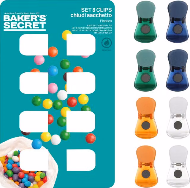 Set di 8 mollette chiudipacco magnetiche Baker's Secret in plastica multicolore