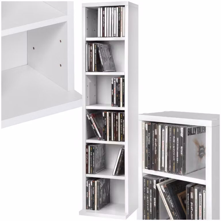 Scaffale per CD TecTake GmbH con 6 scomparti per 102 CD, bianco, L: 90 cm, P: 21 cm, H: 20 cm