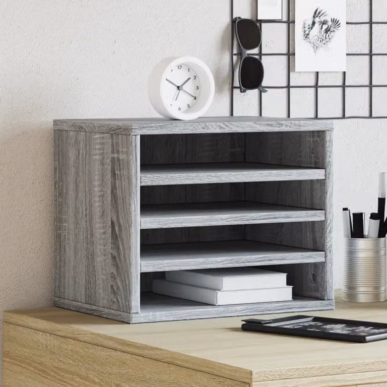 Organizer da scrivania vidaXL in legno multistrato grigio Sonoma, multi-scomparto, L: 36 cm, P: 26 cm, H: 29,5 cm
