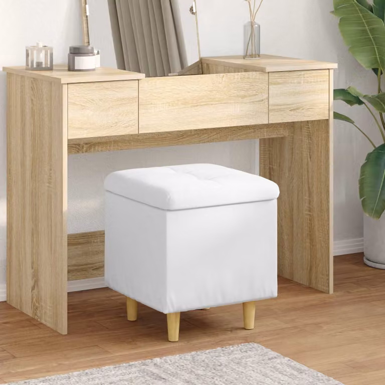 Pouf con contenitore vidaXL in pelle sintetica bianco L/P/H: 40 x 40 x 45 cm