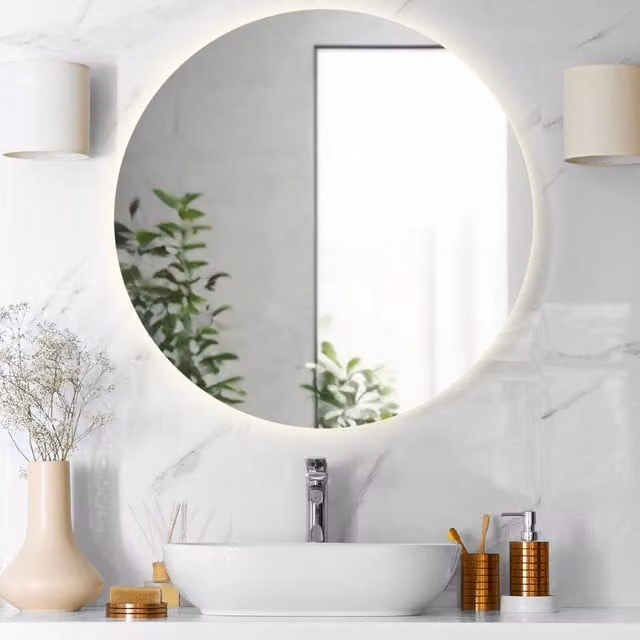 Specchio da bagno rotondo Divina Home Luna con retroilluminazione LED bianco diametro: 90 cm