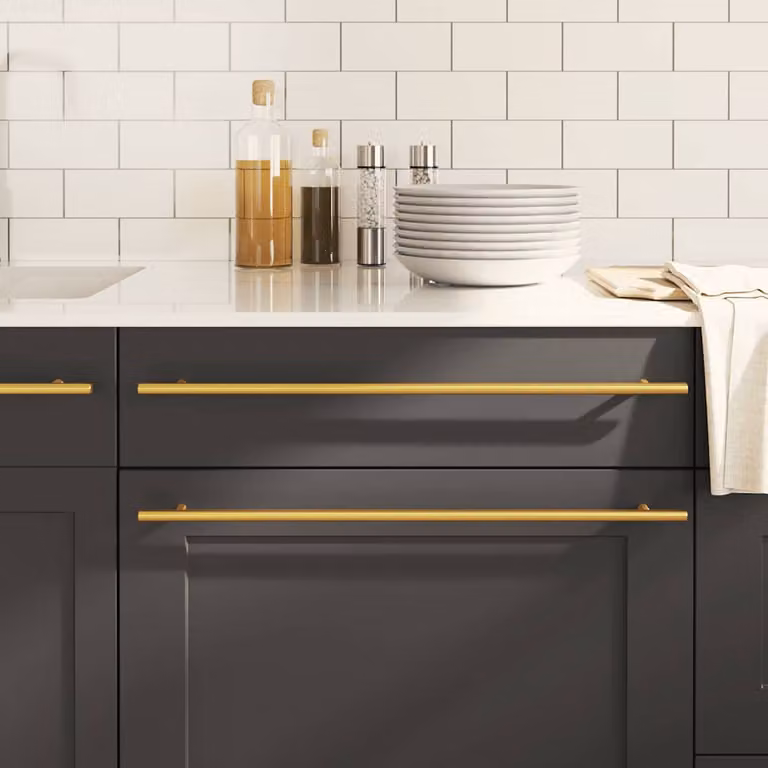 Set di 5 maniglie per mobili a barra vidaXL in acciaio inox color oro lucido, Lunghezza: 480 mm