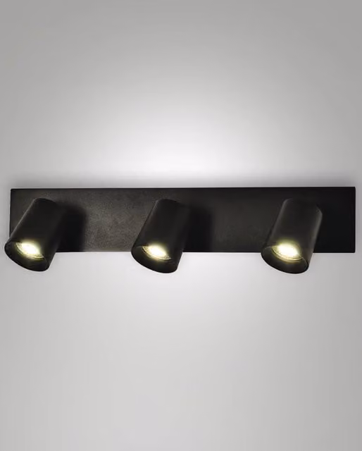 Faretto Moderno Fabas a 3 Luci in Alluminio Pressofuso Nero con Struttura Orientabile e Attacco GU10 per Illuminazione d'Interni