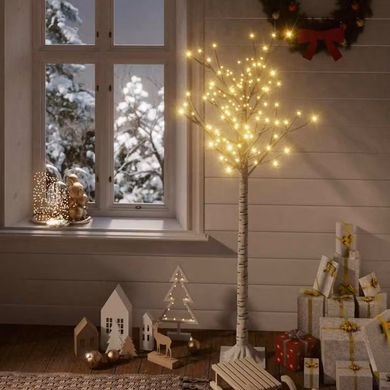 Albero di Natale Salice Bianco vidaXL con 156 LED a luce bianca calda per interno ed esterno, Altezza: 1,5 m