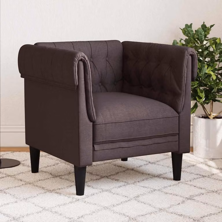 vidaXL Poltrona Chesterfield Marrone in Tessuto con Braccioli