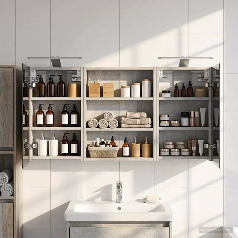 Set di 3 armadi da bagno con specchio e illuminazione LED vidaXL, colore bianco, L/P/H: 50 x 10 x 100 cm