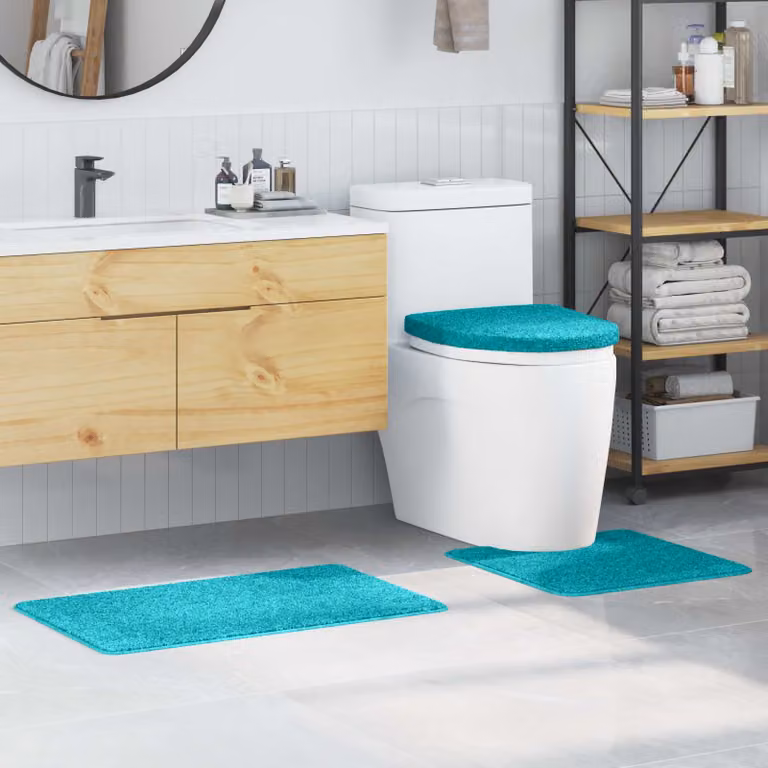 Set di 3 tappetini antiscivolo per bagno vidaXL, colore turchese, lavabili in lavatrice