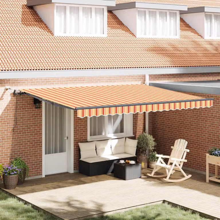 Tenda retrattile vidaXL con bracci pieghevoli in poliestere, Giallo e Arancione, L: 450 cm, P: 300 cm