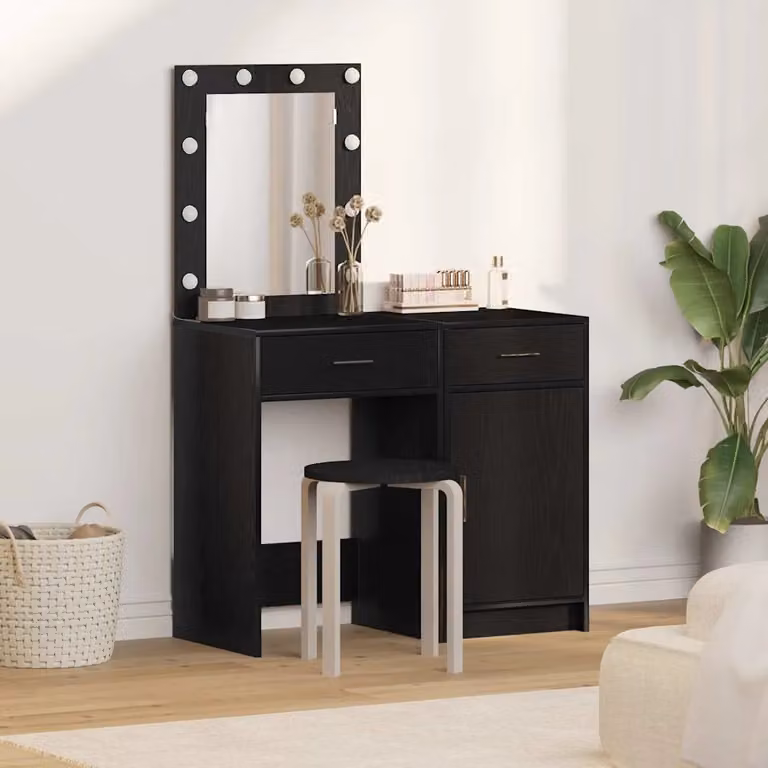 Set di 2 tavoli da trucco moderni vidaXL in nero con finitura lucida L/P/H: 50 x 41 x 135 cm