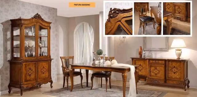 Soggiorno classico 700 Luigi XV in legno di pino color noce Mobili 2G