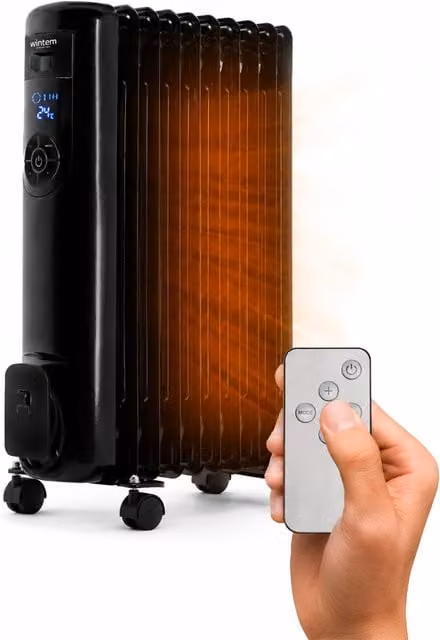 Radiatore Elettrico ad Olio Wintem 2000W Nero con Telecomando, Timer e Termostato