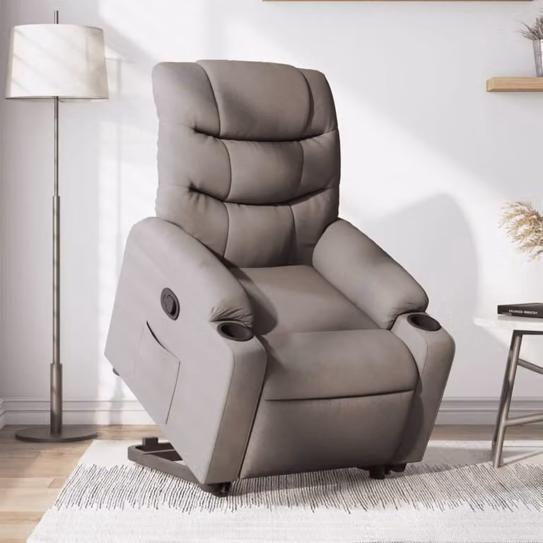 Poltrona Alzapersona Reclinabile vidaXL in Tessuto Beige/Grigio con Assistenza Elettrica per Senior
