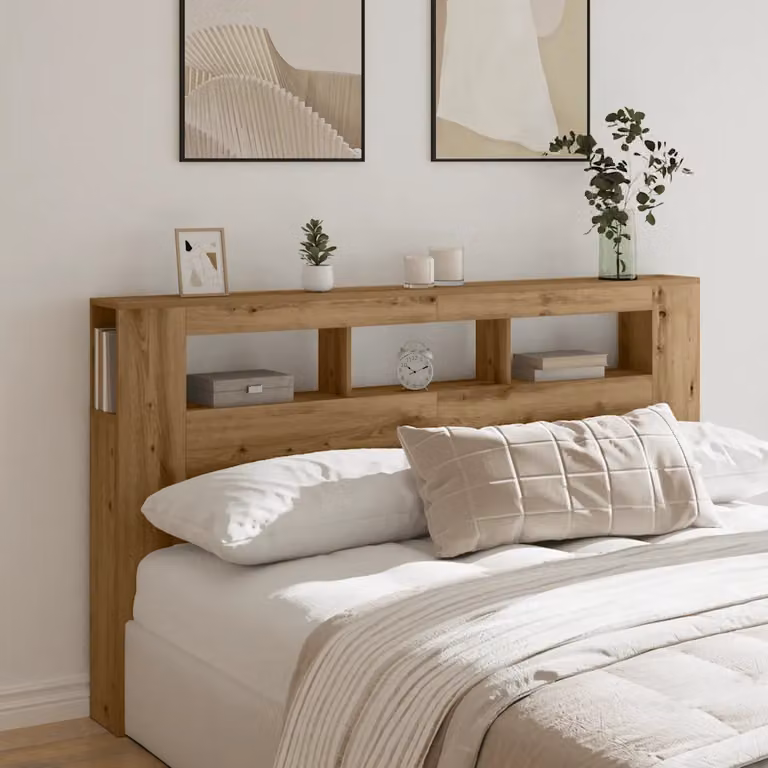 Testiera con LED e mensola integrata vidaXL in legno rovere marrone con porta USB, L 180 x P 18,5 x H 103,5 cm