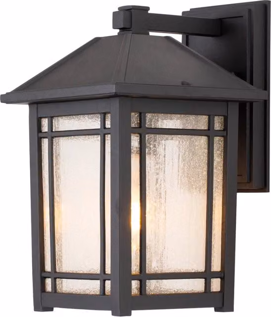 Applique da esterno Cedar Point Quoizel nera con vetro trasparente, attacco E27 60W, protezione IP44 per giardino e terrazza