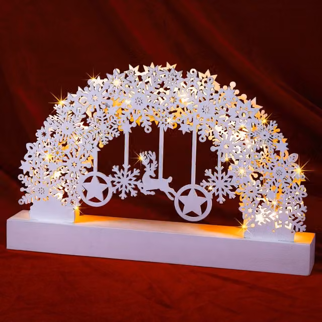 Arco natalizio Monzana in legno con fiocco di neve bianco e decorazioni a stella per tavolo