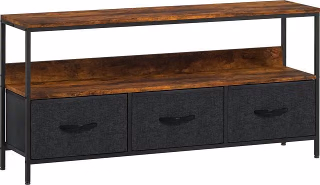 Mobile TV HOMCOM in stile industriale marrone rustico con 3 cassetti e piedini in acciaio, L 120 x P 29 x H 56 cm