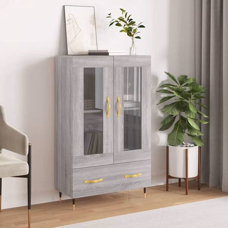 Credenza moderna vidaXL in legno multistrato e MDF, colore Grigio Sonoma, L: 69,5 cm, P: 31 cm, H: 115 cm