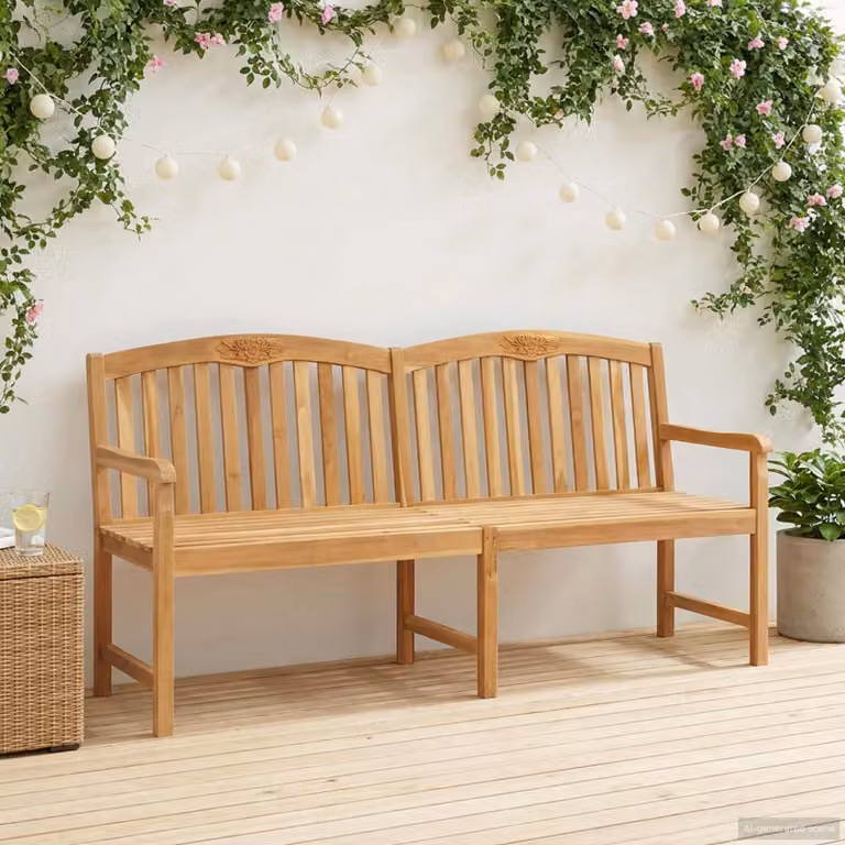 Panchina in legno di teak marrone stile rustico vidaXL con braccioli L/P/H: 150 x 60 x 90 cm
