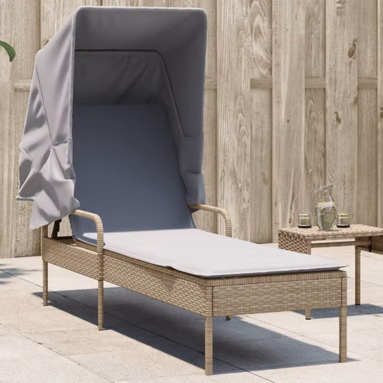 vidaXL Lettino Prendisole con Baldacchino in Polyrattan Beige e Grigio con Poggiatesta Regolabile e Tendalino