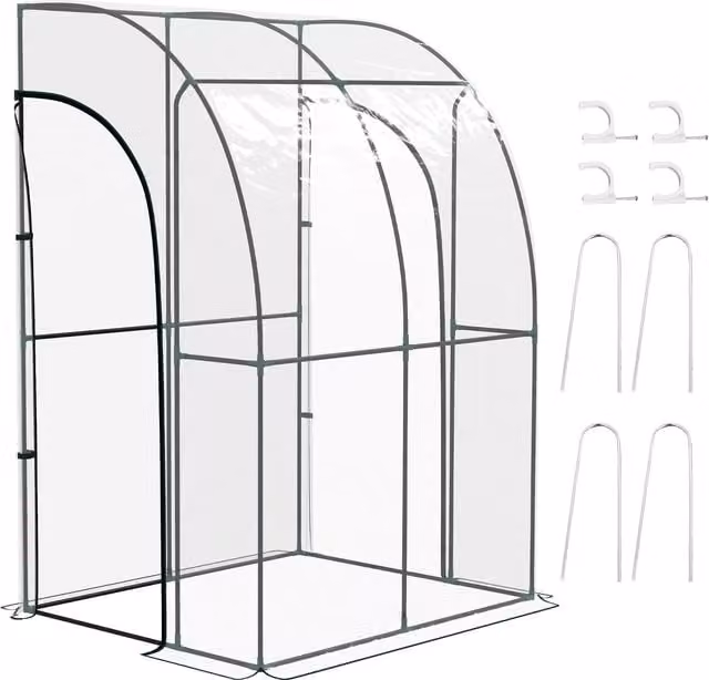 Outsunny Serra da giardino adossata con 2 porte a cerniera in acciaio e PVC trasparente L/P/H: 212 x 118 x 143 cm