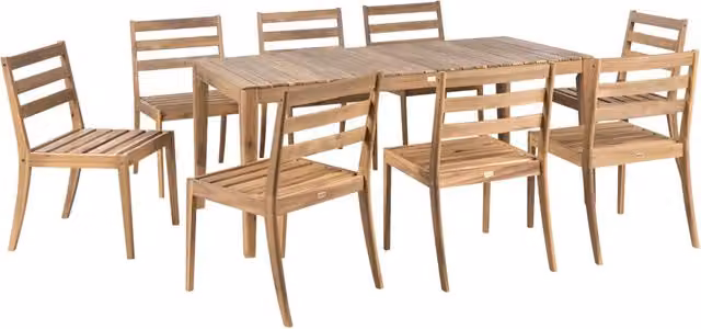 Set da pranzo da giardino Beliani in legno di acacia marrone chiaro con tavolo rettangolare e 8 sedie in stile rustico