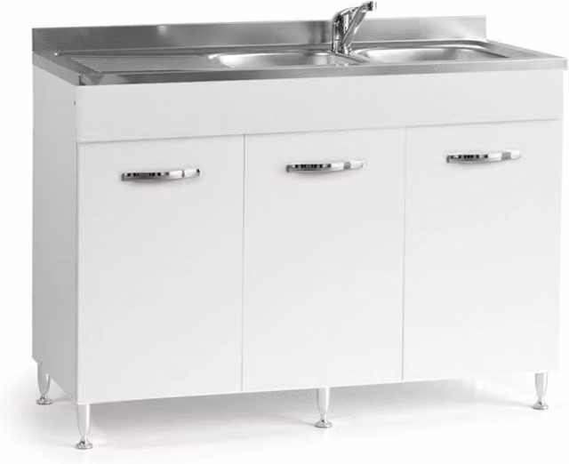 Mobile sottolavello per cucina IPERBRIKO con 3 ante, Bianco opaco, L/P/H: 120 x 50 x 85 cm