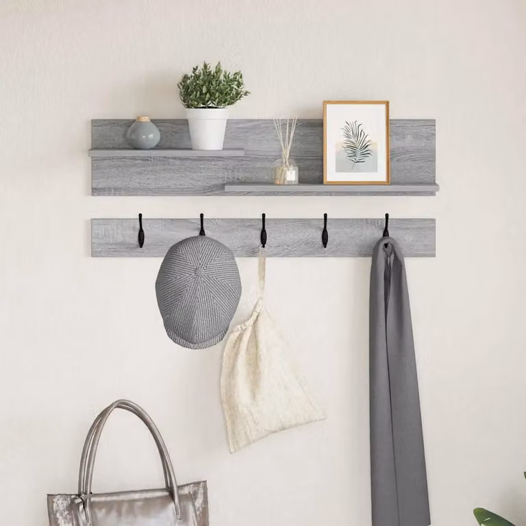 Appendiabiti a muro vidaXL in MDF Grigio con ganci distribuiti L: 90 cm, P: 15 cm, H: 36 cm
