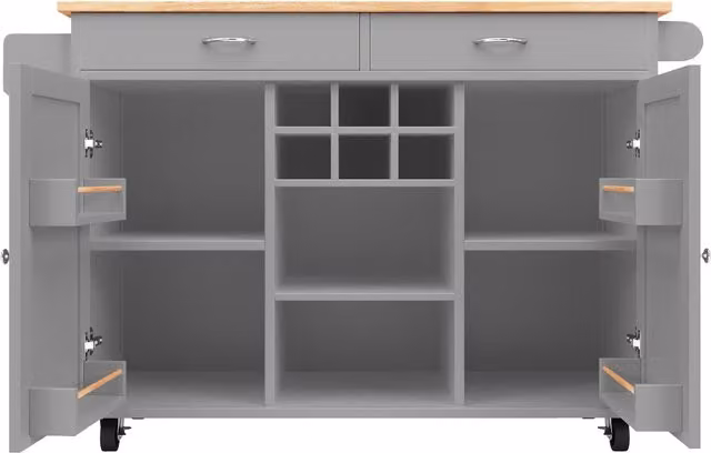 Isola da cucina moderna e tavolo da pranzo multifunzionale con spazio di stoccaggio, Grigio, L/P/H: 102 x 45 x 92 cm