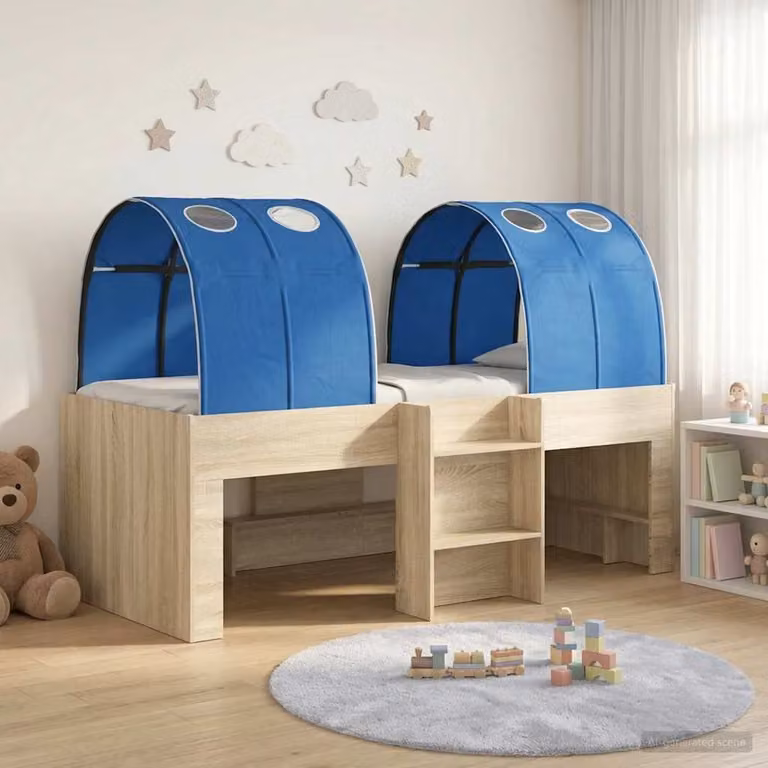 Letto per bambini con tunnel vidaXL in legno ingegnerizzato, Blu e Marrone, L/P/H: 193 x 120 x 96 cm