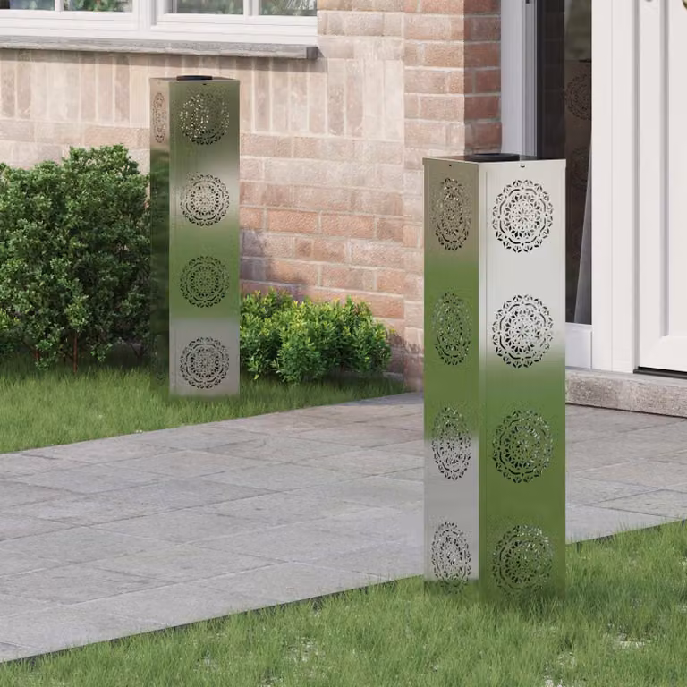 Set di 2 faretti LED solari vidaXL per sentieri e giardino, colore argento, con luce bianco caldo, H x L x P: 80 x 18 x 18 cm