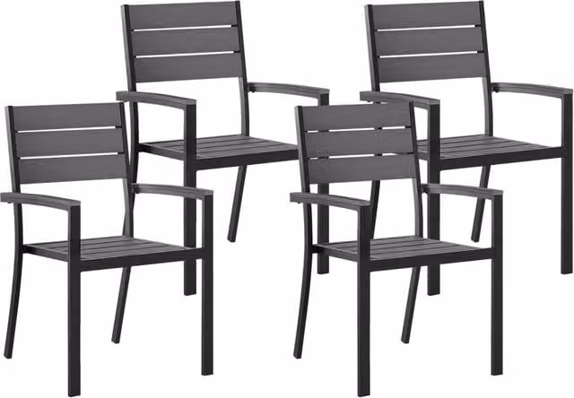 Set di 4 sedie da giardino impilabili BELIANI in plastica grigia con struttura in alluminio verniciato a polvere e braccioli