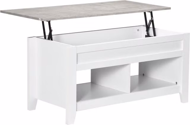 HOMCOM Tavolino rettangolare moderno con piano sollevabile e 2 scomparti aperti, bianco, L: 105 cm, P: 50 cm, H: 49 cm