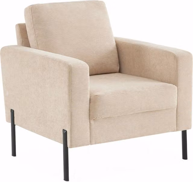 Poltrona Sweeek in velluto a coste beige con gambe in metallo e braccioli