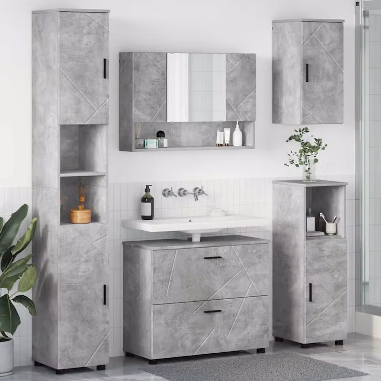 Set di mobili per il bagno moderno vidaXL in 5 pezzi, colore grigio e nero, L/P/H: 35 x 30 x 192 cm