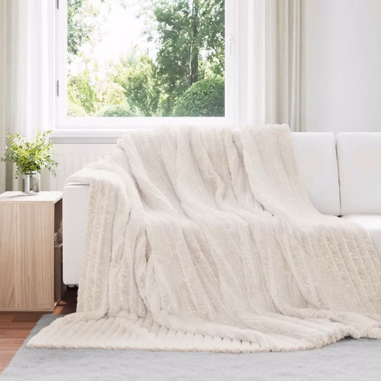 Set di 6 coperte in pile vidaXL colore beige L 270 cm x P 240 cm