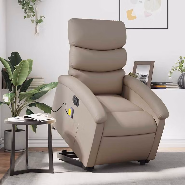 Poltrona Alzapersona con Massaggio Elettrico vidaXL in Similpelle Colore Cappuccino