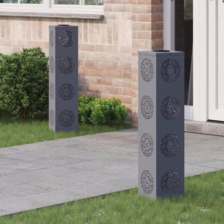 Set di 2 faretti LED solari vidaXL per sentieri e giardino, colore grigio, con luce bianco caldo, H x L x P: 80 x 18 x 18 cm