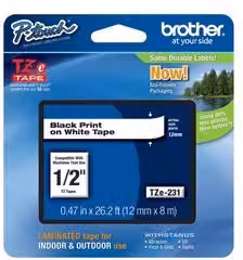 Nastro per etichettatrice Brother P TOUCH TZE231 Nero su Bianco, 12mm x 8m