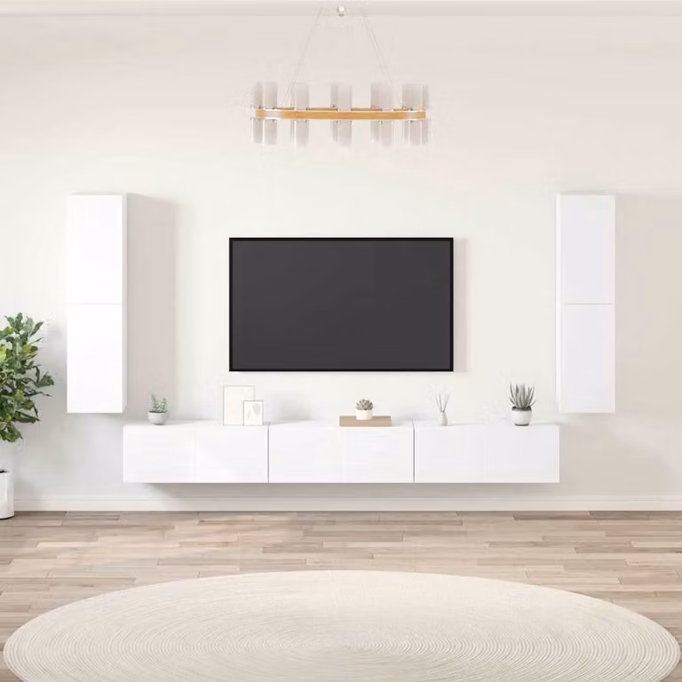 Set di Mobili Porta TV 7 pz vidaXL Bianco in Legno Multistrato, Design Classico e Parete Attaccata per Soggiorno, L: 80 cm, P: 30 cm, H: 30 cm