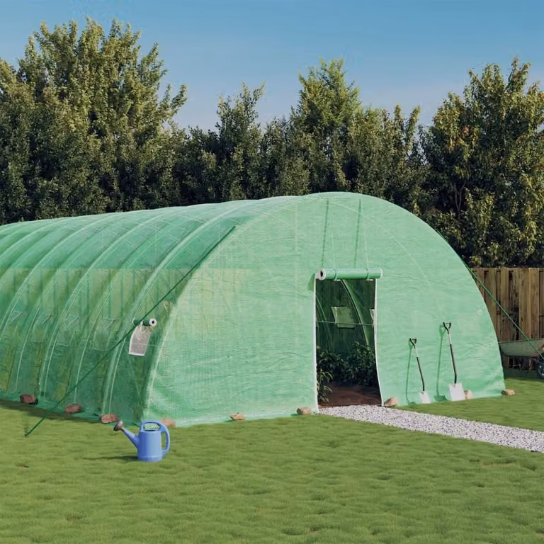 Serra vidaXL con telaio in acciaio galvanizzato e copertura in policarbonato verde, L: 8 m, P: 6 m, H: 2,85 m