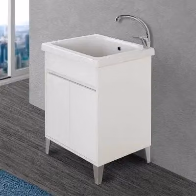Mobile lavatoio linea Way bianco lucido con vasca e strofinatoio L: 60 cm, P: 50 cm
