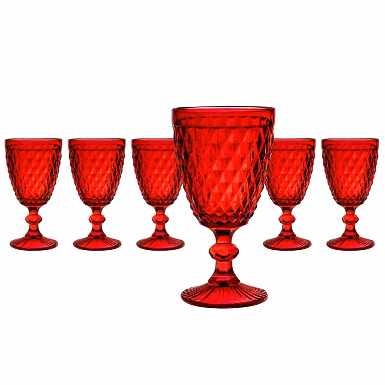 Set di 6 calici da vino in vetro Adamas Red di Gusto Casa, colore rosso trasparente, 300 ml