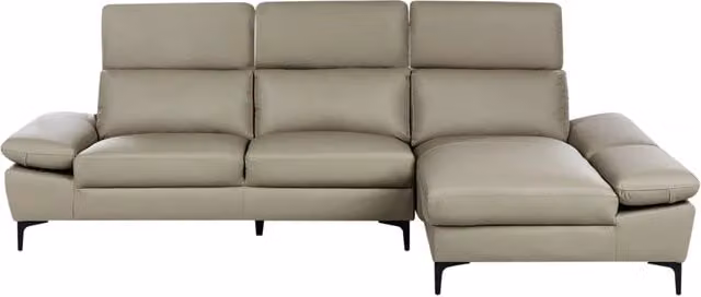 Divano angolare moderno BELIANI in pelle beige con poggiatesta regolabile e lato sinistro per 4 persone L: 283 cm, P: 173 cm, H: 100 cm