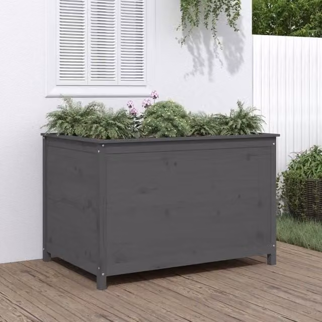 Fioriera Rialzata Design Mania in Pino Massello Grigio per Giardino e Terrazzo L: 119,5 cm, P: 82,5 cm, H: 78 cm