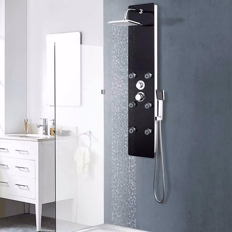 Pannello Doccia Singolo Fisso in Vetro Trasparente vidaXL con Profilo in Acciaio Inox Nero L/P/H: 25 x 44,6 x 130 cm