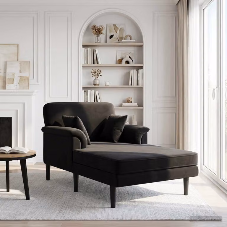 Chaise longue moderna vidaXL in velluto nero con forma a L e seduta sinistra