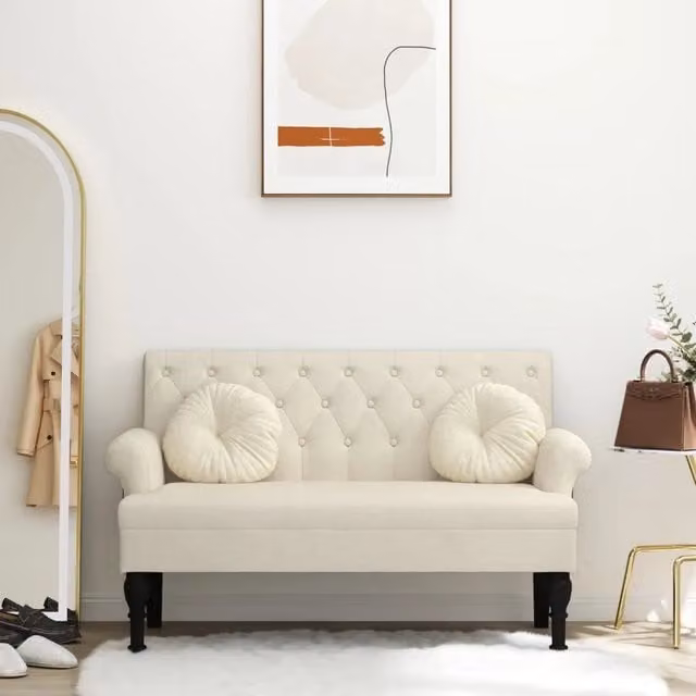 Panca con schienale Design Mania in tessuto beige L/P/H: 120 x 62 x 75,5 cm