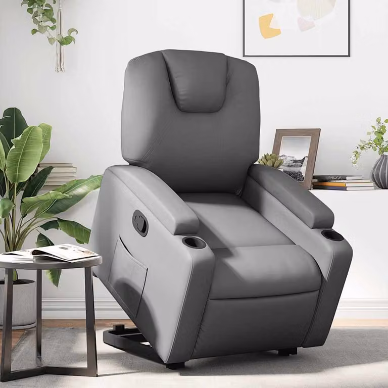 vidaXL Poltrona Alzapersona Reclinabile Grigia in Similpelle con Assistenza Elettrica e Braccioli